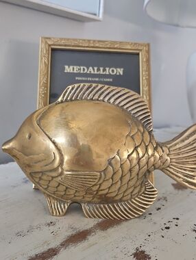 Large Solid Brass Fish, Some Patina
